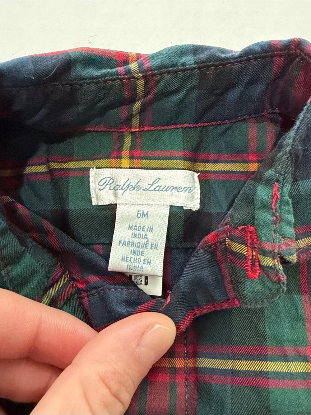 Ralph Lauren Girls 6M Cotton Plaid Button-Down Dress Top in Red & Green